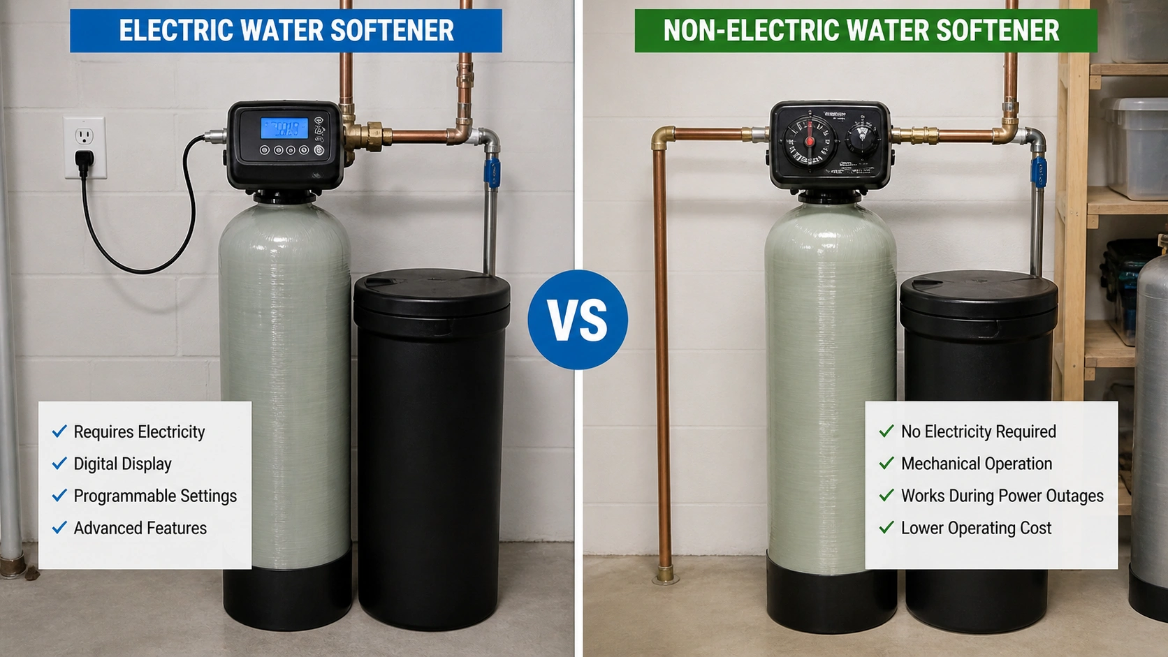 Comparison of electric and non-electric water softener systems