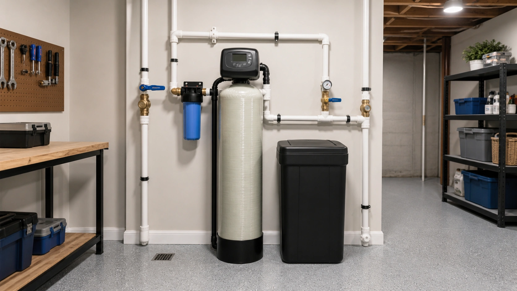 Properly installed water softener system providing soft water throughout the home
