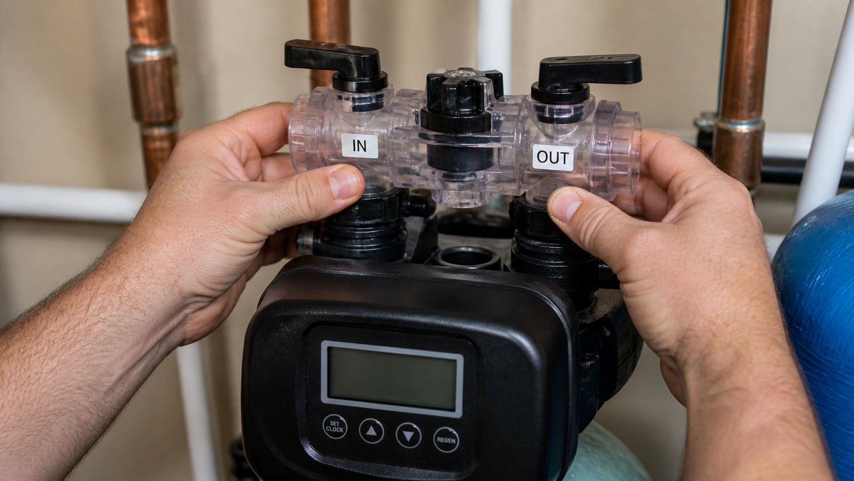 Installing bypass valve for water softener