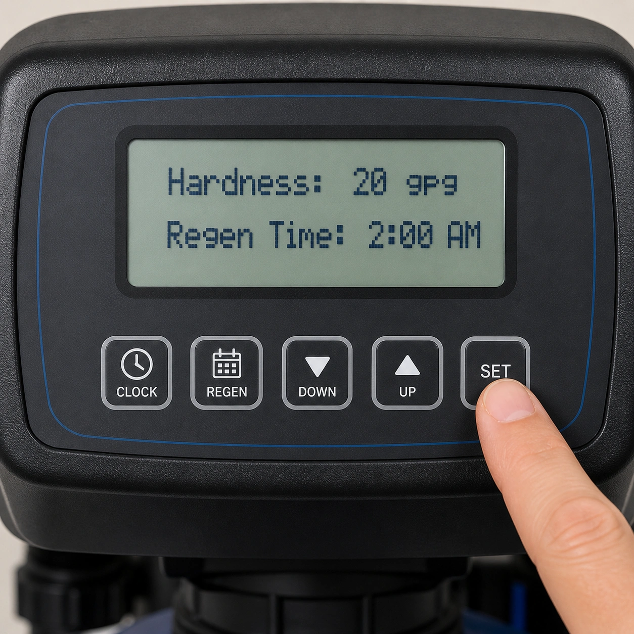 Water softener control panel settings