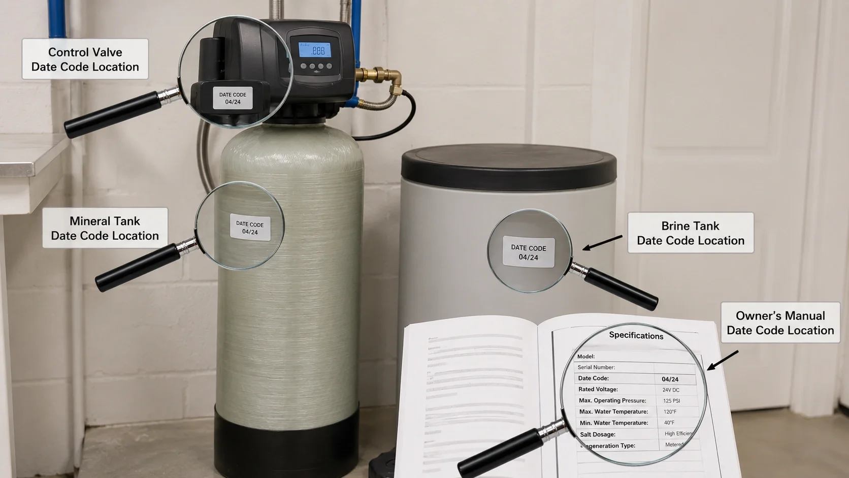 Where to find date codes on water softeners