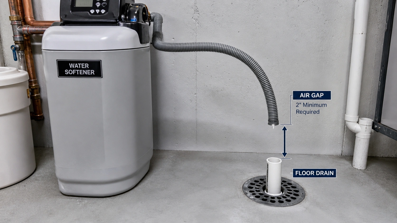 Setting up drain line for water softener regeneration