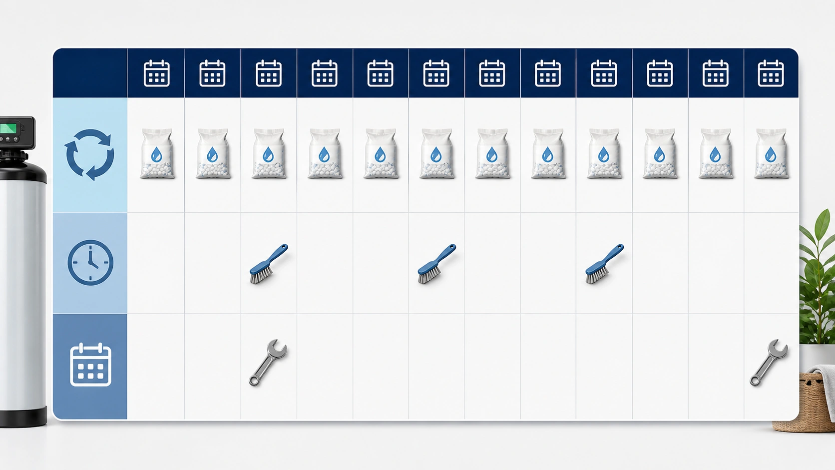 Water softener maintenance schedule infographic
