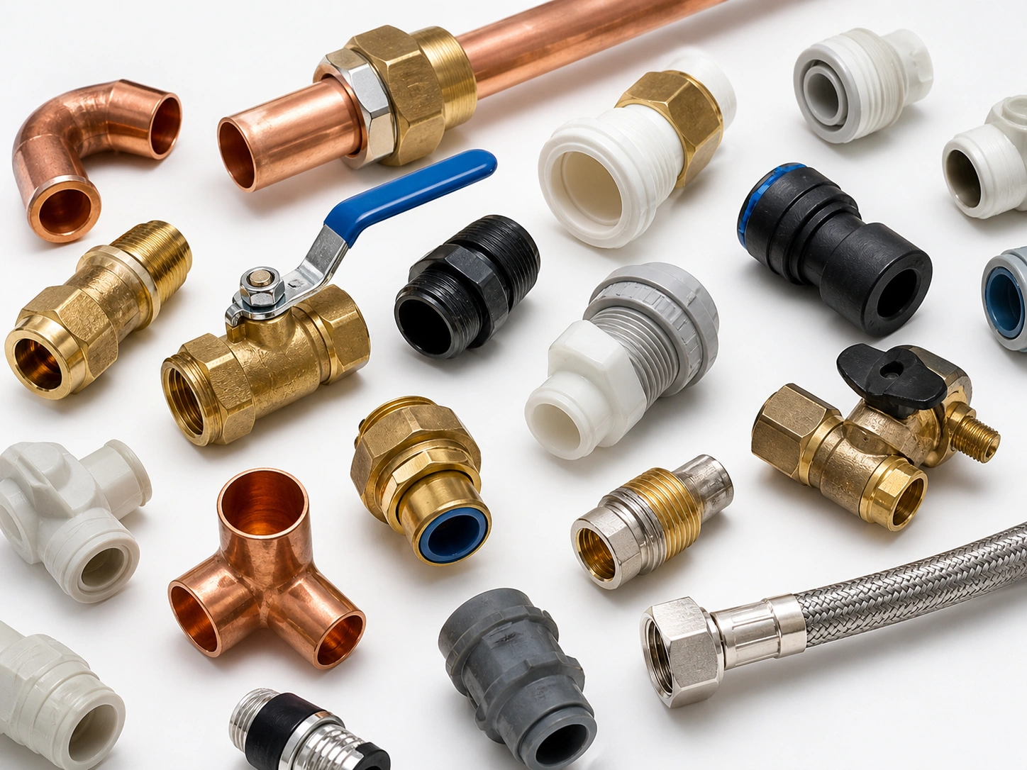 Various pipe fittings needed for water softener installation