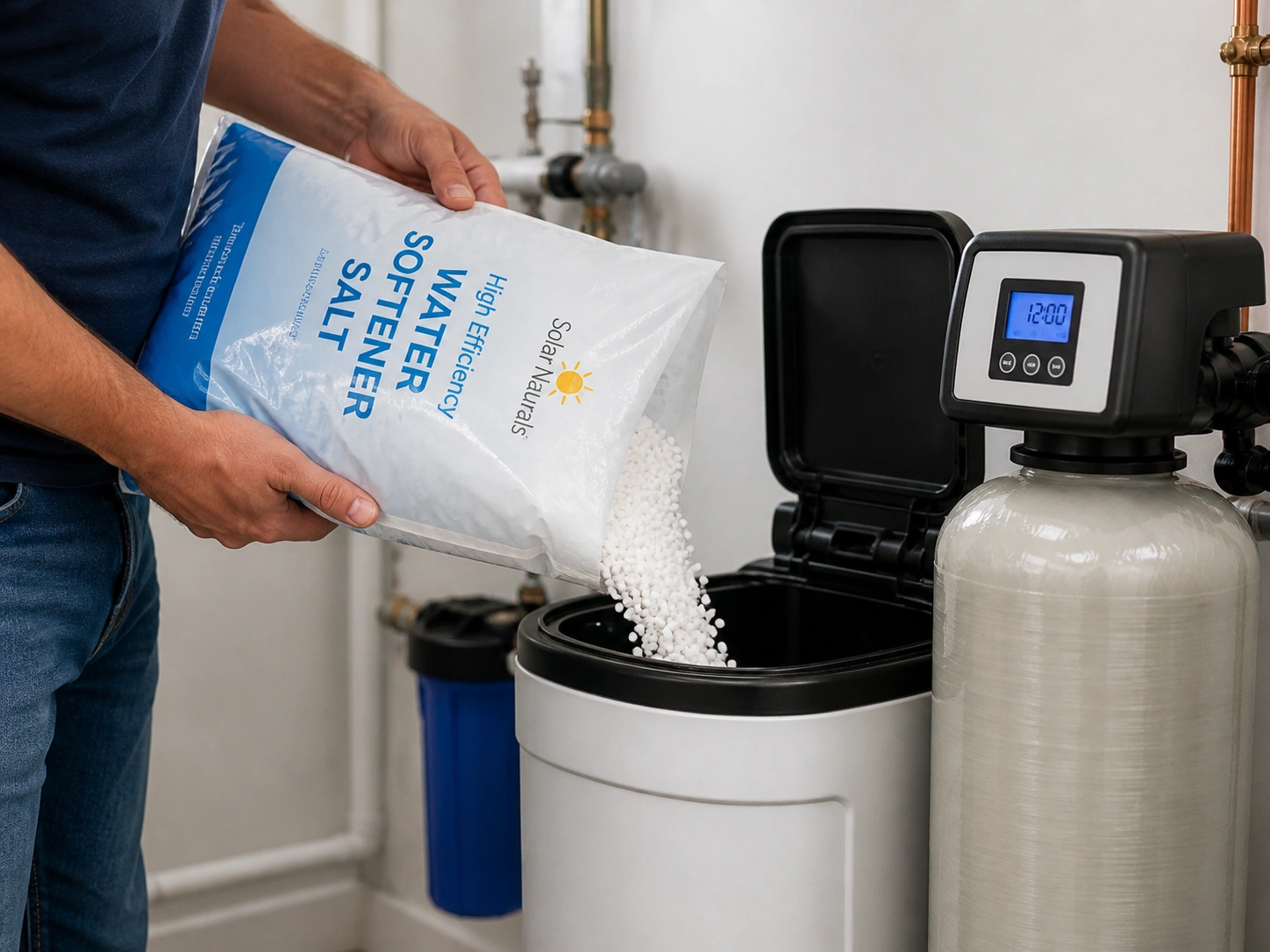 Adding salt to water softener brine tank