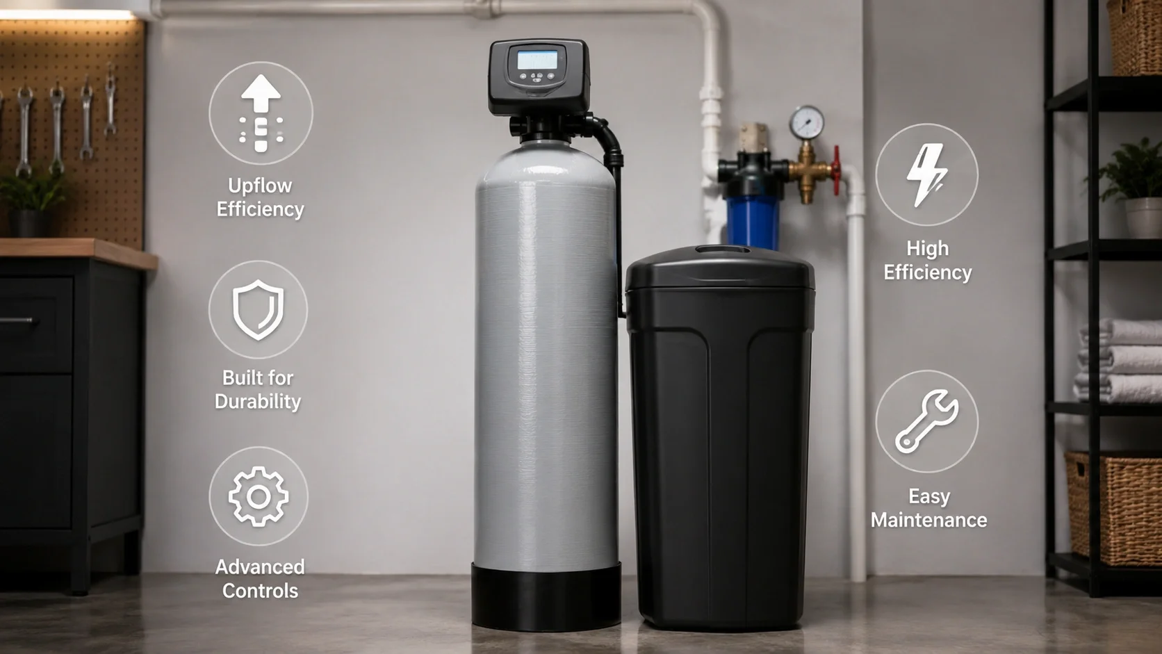 Water softener system features and specifications
