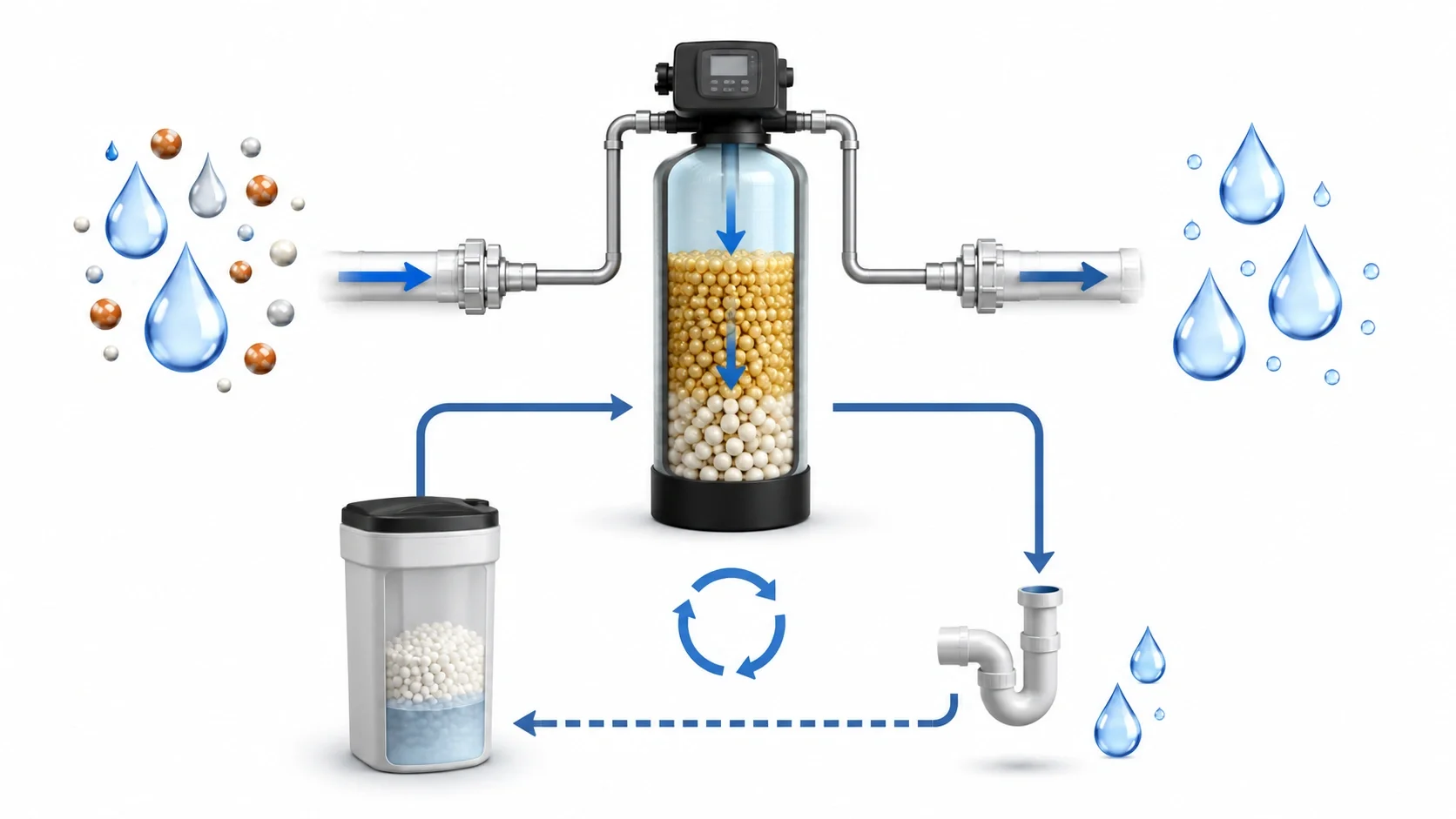 Water softener workflow diagram showing how parts work together